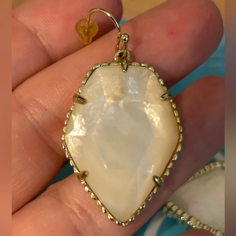 Kendra Scott White Mother of Pearl Corley Drop Gold Earrings.